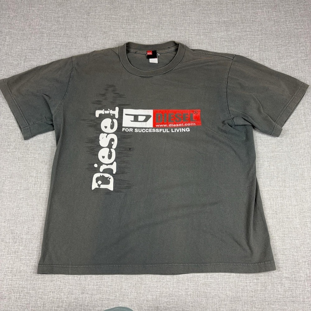 Diesel Shirt Mens XL Gray For Successful Living Logo Graphic Tee Cotton Jersey